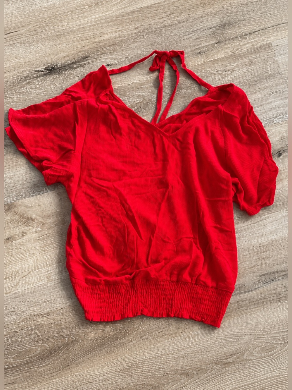 Paper Crane Red V-Neck Tie-Back Blouse